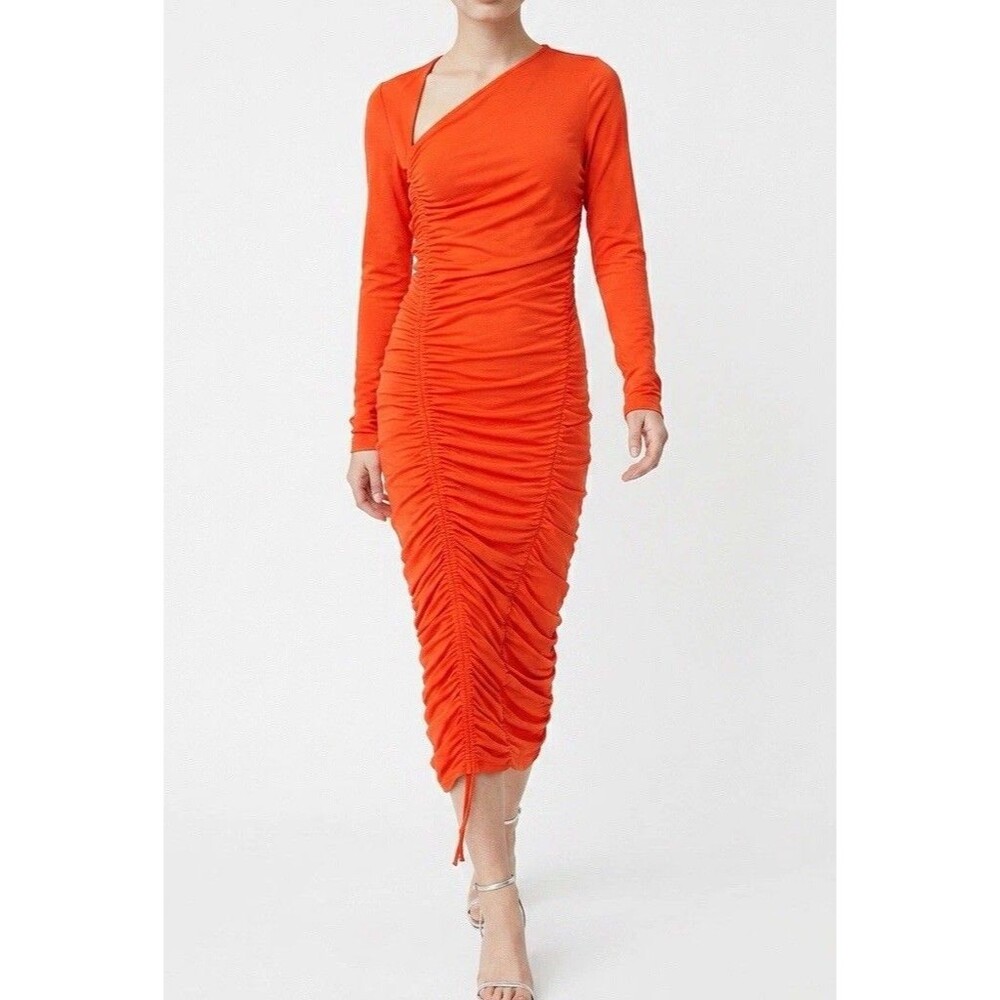 Michael Costello x REVOLVE Kylee Midi Dress Red Orange Ruched Small